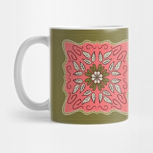 Blush Pink and Soft Olive Green square floral Provencal 'scarf' style design Mug